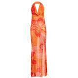 2025 Summer New Women's Sexy Hanging Neck T-Shirt With Printed Perspective To Repair The Fork Dress