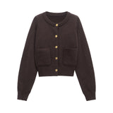 Spring 2025 New Women's Gold Buckle Pocket Dress Short Long-Sleeved Knitted Jacket