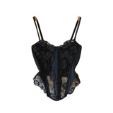 Pure Hottie Black Small Sling Vest Woman Wearing Summer Slew Embroidered Sexy Bare Shoulder Fish Bone Top