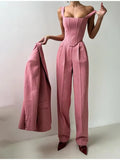2025 Fashion Casual Women's Commuting Fish Bone Sling Suit Jacket Trousers Three-Piece Set Of Women