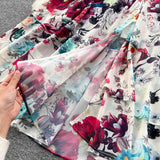 Spring And Autumn French Court Style Temperament Thin French Chiffon Mesh Dress Female Big A-Word Print Long Dress