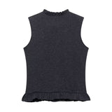 Spring 2025 New Women's Street Fashion Folding Decoration Sleeveless Knitting Top