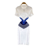 Korean Chic Vintage Knitted Dress Women's Summer 2025 Summer Recealing Skinny Polo Collar Short-Sleeved Bust Dress