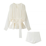 Pressed Folding Ribbon Design Loose Waist Mini Dress Shorts Set 2025 Spring And Summer Street Fashion Woman