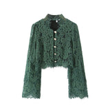 Spring 2025 New Women's Fashion Simple Collar Long-Sleeved Lace Shirt Top