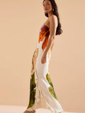 2025 Women's New Temperament Slanted Shoulder Open Fork Printing Summer Sling Dress Dress Dress Dress