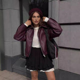 New Autumn And Winter Retro New Retro Collar Zipper Locomotive Leather Jacket Jacket Woman