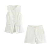 Spring And Summer New High-Rise Thin Sicilian Vest Wearing Loose Shorts Two Sets