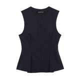 Women's New Round-Neck Body Decoration Niche Design Feel Sleeveless T T-Shirt