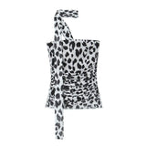 2025 Summer New Breast-Wear Women's Fashion Animal Print Leopard Pattern Net Skirt Suit