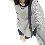 Vintage Heavy Striped Letter Embroidered Edstle Men And Women Loose Striped Round Collar Design Blouse