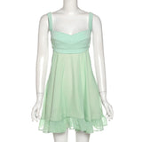 2025 Summer Fashion Trend Women's New Slings A Word Shoulder Loose Mesh Thin Dress