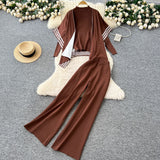 Relaxing Lazy Suit Women Loose Outer Shawl Scarf With Long-Sleeved Knitting Tops High-Rise Sweater Pants