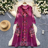 Three-House Folded Dress Women's Autumn 2025 Retro Collar Long Sleeves Loose A-Word Printing Skirt