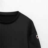 Metal Buckle Eye Hollow Design Round Collar Loose Short- Jacket High-Waisted Mini Skirt Set 2025 Spring Women's Clothing