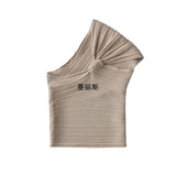 2025 Summer New Female Decoration Body Sexy Side Ribs Knitted Asymmetric Top