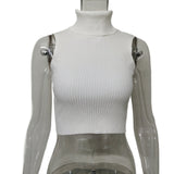 2025 Spring And Summer Hot Sale Of New Knitted Shirts Hot Tidly Tidly Pitted Small Vest High-Collar Sleeveless Solid Color Bottoming Shirt Wears Women