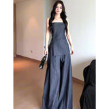 2025 Summer New Korean Wearing A Forked Corset Loose Broad Leg Pants Denim Set