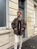 2025 Women's Fashion New Leopard Print Loose Jacket Lamb Wool Jacket