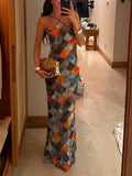 2025 Summer New Women's Print Sleeveless Hanging Neck Dress Fashion Temperament Elegant Sexy Style