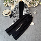Korean Version Of Chic Fashion Set Women's Long-Sleeved Knitted Top Coat + High-Rise Display Thin Leg Straight Trousers Three-Piece Set