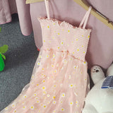 Net Yarn Girl Small French 2025 Folding Dress Slings Super Fairy Waist Thin Dress New Retro Daisies Summer