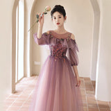 Host Adult Vocal Art Exam Evening Dress Dress Light Extravagant Purple Engagement Winter Long-Sleeved Toaster