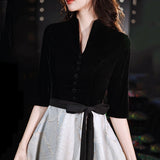 Black Evening Dress Women's 2025 New Temperament Party Walk Show Dress Party Banquet Year's President's Evening Dress