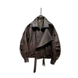 Lamb Bubble Leather Locomotive Jacket Loose PU Leather Coat Oversize New High-End Simple Autumn Coat