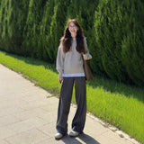 Grey Languid Feeling High Waist Broad Leg Sleet Suit Trousers Women Autumn Loose Thin Hanging Straight Trousers