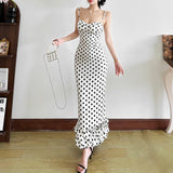 2025 Summer Women's New French Sexy Wave Point Sling Temperament High-End Waist Repair Dress