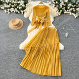 Three-House Folded T-Shirt With Irregular Hembo Skirt Dress Suit Woman