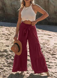 Women's Fashion Temperament Strap Spliced High-Waisted Folds Broad Leggings Casual Loose Trousers