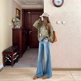 Hong Kong Style Blue High-Waisted Broad-Legged Trumpet Trumpet Jeans Women In The Fall Of 2025 Loose Thin Dipped Long Pants