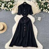 French Inside Sweater Dress Women 2025 Winter Elastic Repair Slimming Famous Wind Single Buckle Knitted Long Skirt