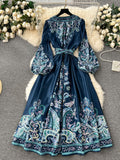 2025 Early Spring New French High-End Feel One-Sape-Style T-Shirt With Belt-Print Dress Women's Light Luxury Elegant Long Dress