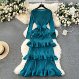 High-End Banquet Dress High-End Light Luxury Niche Leaf-Side Cake Dress Heavy Industry Folds Long Dress