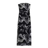 Summer New Women's First-Word Screen Printing Dress Folds