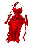 Vintage Red Velvet Sling Dress Woman Irregular Opening Sexy Bag Hip Heavy Industry Dress Dress 0453