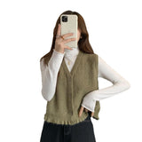 Knitted Vest Women's 2025 New Wear Early Spring Wooden Ear-Side Sweater Vest Stacked Shoulder Woman