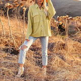Women's 2025 New Autumn And Winter Shirt Solid Color Loose Wick Pocket Long-Sleeved Sleeve Shirt Jacket