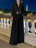 ZC-5997 Long-Sleeved Temperament Elegant Waist Display Thin V-Neck Broad Leg Trousers Set Without Belt