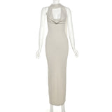 2025 Summer Fashion Trend Women's New Hanging Neck Bare Back Body And Hips Solid Color Dress