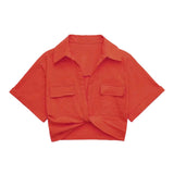 Summer 2025 Color Elastic New Women's Knot Short Shirt Linen Blend