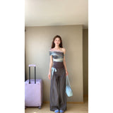 Summer Ink Dizziness Dye Shoulder Niche Mesh Short-Sleeved Hottie Straight-Legged Slack Suit