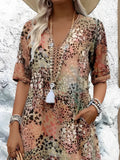 2025 New Printed Summer V-Neck Casual Holiday Bag Dress Home Clothes Women