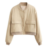 2025 New Women's Fashion French Big Pocket Short Autumn Bomber Jacket Jacket