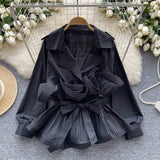 Light Luxury Thousand Gold Wind High-End Suit Collar Shirt Women Autumn Lotus Side Ribbon Belt Design Fried Street Jacket Jacket