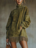 2025 Women's Ins Long-Sleeved Solid Color To Make Old Tidsus Splicing Edss And Dress Dresses