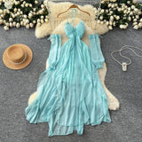 A Sense Of Atmosphere Niche Holiday Dress Female Sense Hanging Neck Slinging Irregular Mesh Dress With